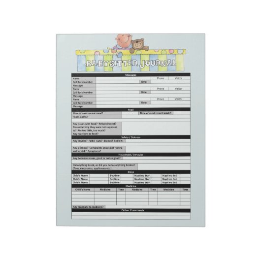 Blue Babysitter Journal Notepad Notizblock (Rotiert)