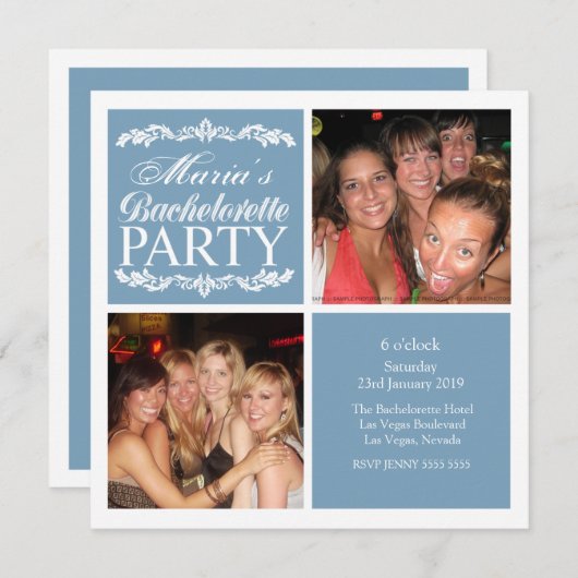 Blue Bachelorette Brautparty Fotokarten Einladung (Vorne/Hinten)