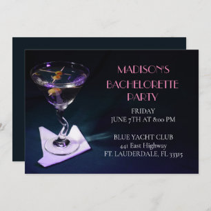 Blue Bachelorette Martini Brautparty Einladung
