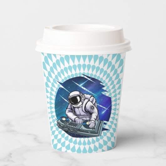 Blue Background Astronaut DJ Music Space Pappbecher (Rückseite)