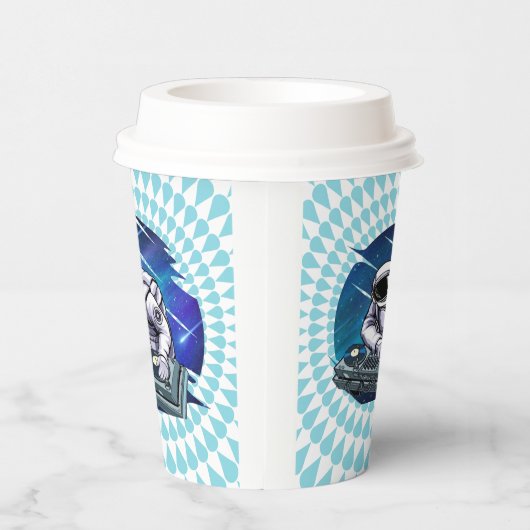 Blue Background Astronaut DJ Music Space Pappbecher (Rechts)