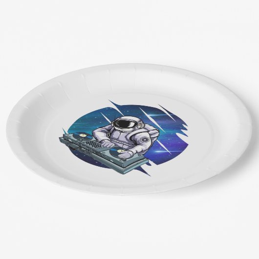 Blue Background Astronaut DJ Music Space Pappteller (Schrägansicht)