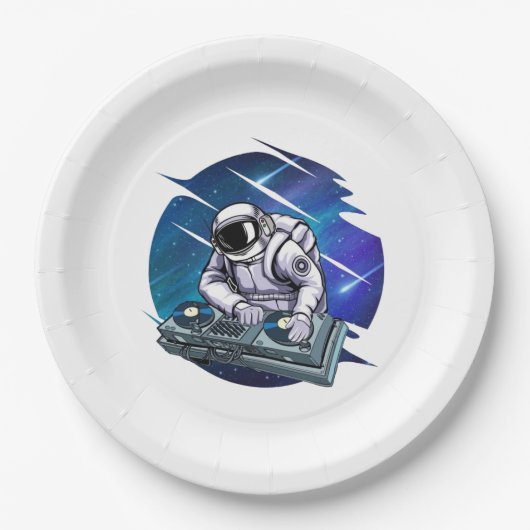 Blue Background Astronaut DJ Music Space Pappteller (Vorderseite)