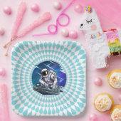 Blue Background Astronaut DJ Music Space Pappteller (Party)