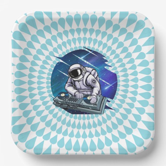 Blue Background Astronaut DJ Music Space Pappteller (Vorderseite)