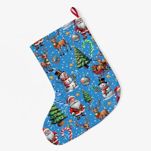 Blue Background Christmas Decorative Pattern Großer Weihnachtsstrumpf (Rückseite (Hängend))