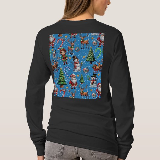 Blue Background Christmas Decorative Pattern T-Shirt (Rückseite)