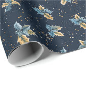 Blue Background mit Gold & Blue Holly Blätter Geschenkpapier (Rolleneckpunkt)