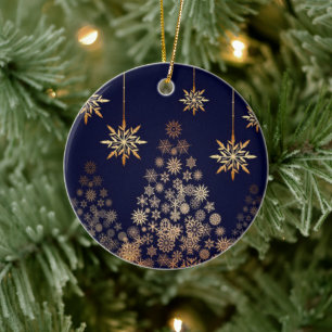 Blue Background mit Golden Christmas Tree Keramik Ornament