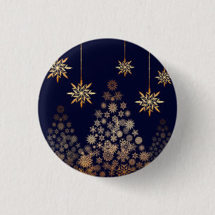 Blue Background mit Golden Christmas Tree Square Button