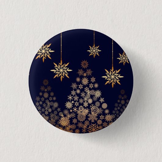Blue Background mit Golden Christmas Tree Square Button (Vorderseite)