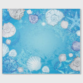 Blue Background mit Seashells Geschenkpapier (Flach)