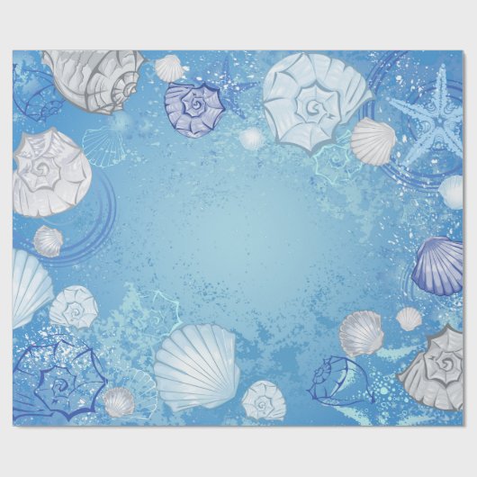 Blue Background mit Seashells Geschenkpapier (Flach)