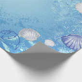 Blue Background mit Seashells Geschenkpapier (Ecke)