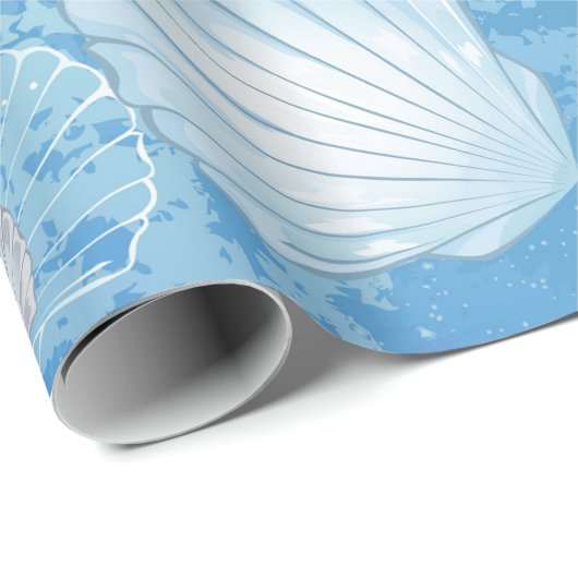 Blue Background mit Seashells Geschenkpapier (Rolleneckpunkt)