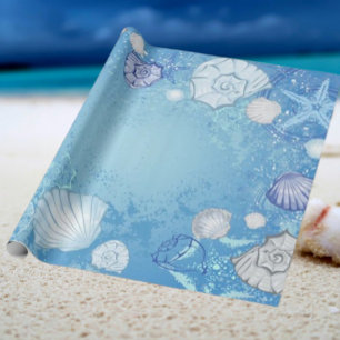 Blue Background mit Seashells Geschenkpapier