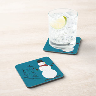 Blue Background mit Snowman Getränkeuntersetzer