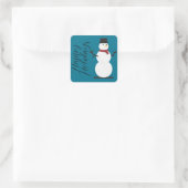 Blue Background mit Snowman Quadratischer Aufkleber (Tasche)