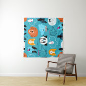 Blue Background, spielerisches Hundeschema. Wandteppich (Beispiel (Horizontal))