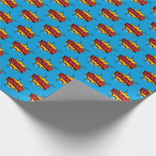 Blue Background Super Hero Senior Geschenkpapier (Ecke)