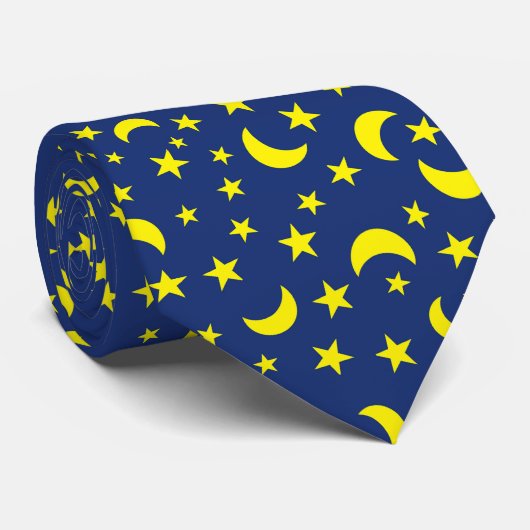 Blue Background von Moon and Stars Krawatte (Gerollt)