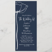 Blue Background White Floral Simple Wedding Programm (Vorderseite)