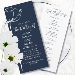 Blue Background White Floral Simple Wedding Programm