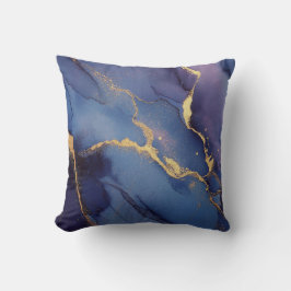 Blue background with gold streaks and dots kissen