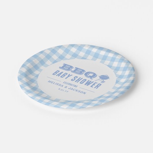 Blue Backyard GRILLEN Baby Dusche Pappteller (Schrägansicht)