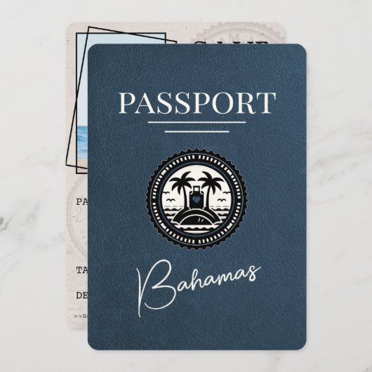 Blue Bahamas Passport Save the Date (Vorne/Hinten)