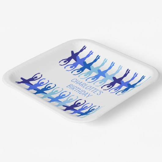 Blue Ballerina Group Silhouetten Personalisiert Pappteller (Gewinkelt)