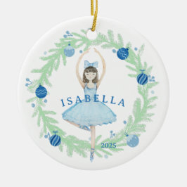 Blue Ballerina und Weihnachtskranz Keramik Ornament