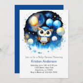 Blue Balloon Adventure Owl Boy Baby Dusche Einladung (Vorne/Hinten)