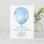 Blue Balloon Baby Boy 2. Geburtstag Einladung (Stehend Vorderseite)