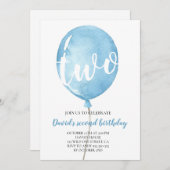 Blue Balloon Baby Boy 2. Geburtstag Einladung (Vorne/Hinten)