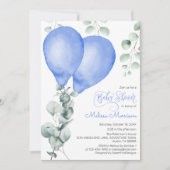 Blue Balloon Baby Boy Dusche Einladung (Vorderseite)
