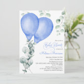 Blue Balloon Baby Boy Dusche Einladung (Stehend Vorderseite)