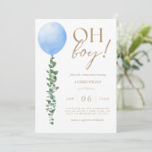 Blue Balloon Baby Boy Shower Einladung Oh Boy (Stehend Vorderseite)