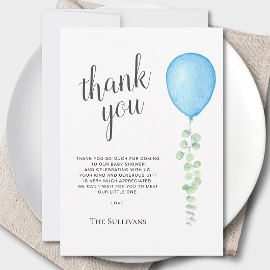 Blue Balloon Baby Dusche Danke Karte