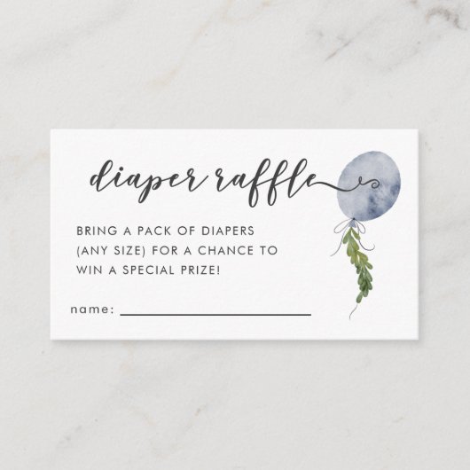 Blue Balloon Baby Showdusche Windeln Raffle Ticket Begleitkarte (Vorderseite)