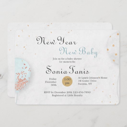 Blue Balloon Baby Shower Einladung (Vorne/Hinten)