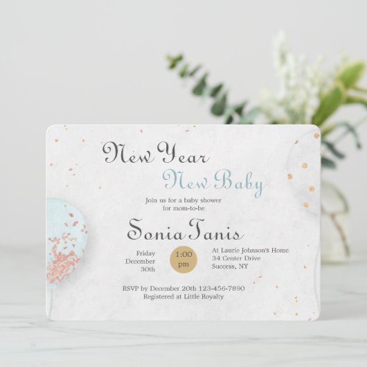 Blue Balloon Baby Shower Einladung (Stehend Vorderseite)