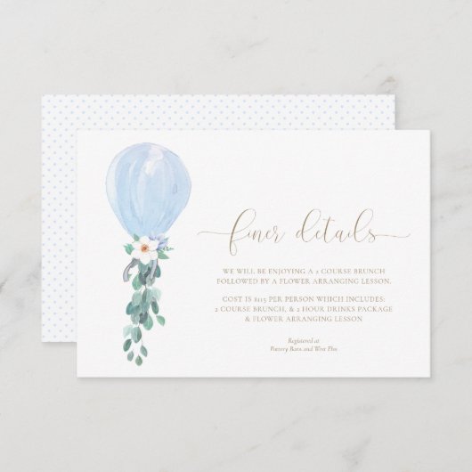 Blue Balloon Baby Shower Finder Details Karten (Vorne/Hinten)