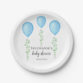 Blue Balloon Baby Shower Greenery Pappteller (Vorderseite)