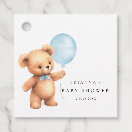 Blue Balloon Bear Baby Dusche Geschenkanhänger (Vorderseite)