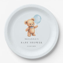 Blue Balloon Bear Baby Dusche