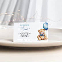 Blue Balloon Bear Diaper Raffle Boy Baby Dusche