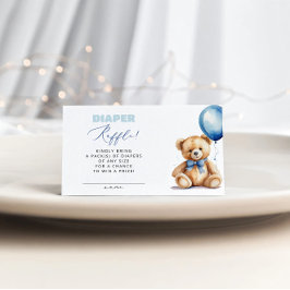 Blue Balloon Bear Diaper Raffle Boy Baby Dusche Begleitkarte