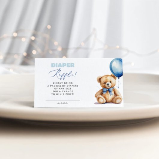 Blue Balloon Bear Diaper Raffle Boy Baby Dusche Begleitkarte