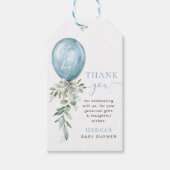 Blue Balloon Bow Greenery Baby Shower Thank You Geschenkanhänger (Vorderseite)